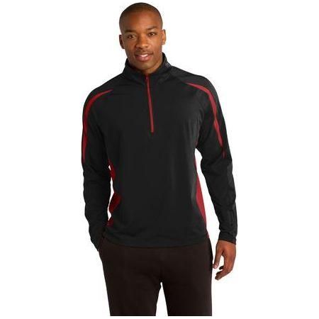 Mens Wick Stretch 1/2-Zip Colorblock Pullover DRI-EQUIP Black/ True Red 3X-Large