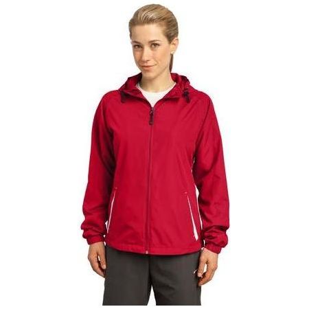 Ladies Colorblock Hooded Jacket DRI-EQUIP X-Small True Red/White