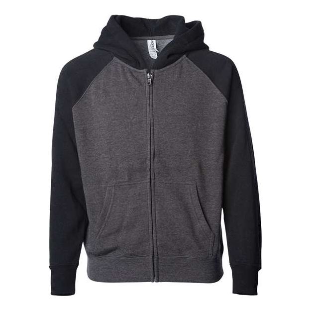 Independent Trading Co. Youth Lightweight Special Blend Raglan Zip Hood - Independent Trading Co. PRM15YSBZ Independent Trading Co. Carbon/ Black XS