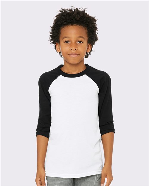 BELLA + CANVAS Youth Three-Quarter Sleeve Baseball Tee - BELLA + CANVAS 3200Y