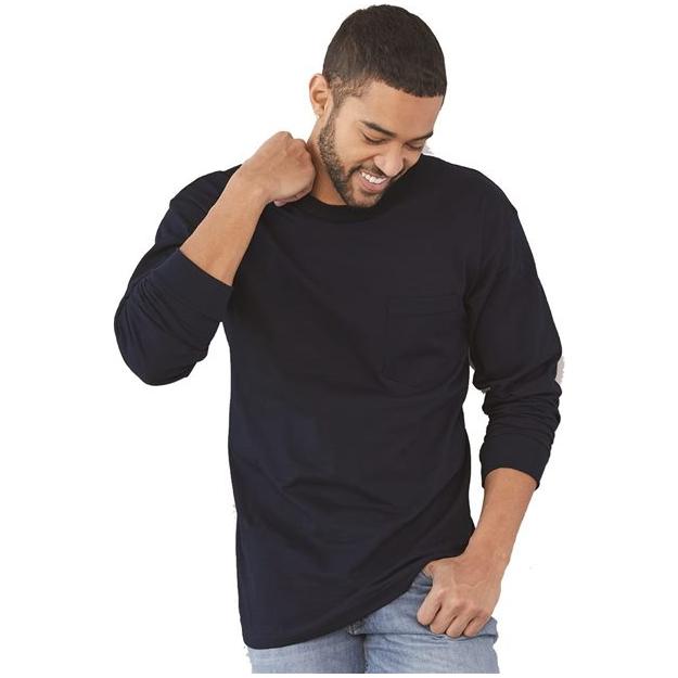 Bayside USA-Made Long Sleeve Pocket T-Shirt - Ash - Bayside 8100 Bayside