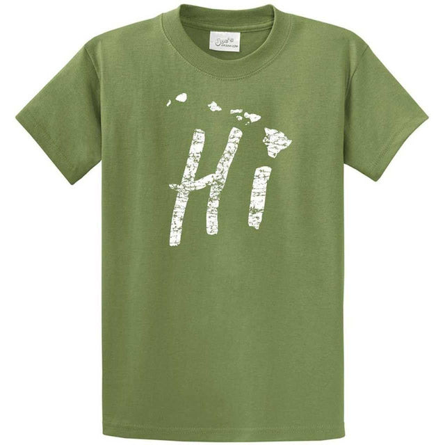 Hi Hawaiian Islands Tee Big and Tall Sizes Joe's USA Small Dill Green/w