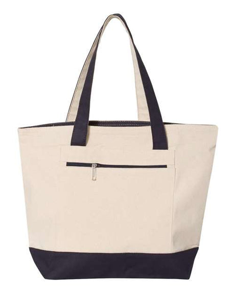 Q-Tees 19L Zippered Tote - Q-Tees Q1300 Q-Tees Natural/ Navy One Size