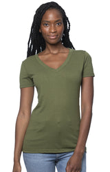Royal Apparel 64030 Women's Viscose Hemp Organic Cotton V-Neck - Herb