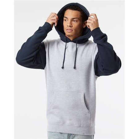 Independent Trading Co. Heavyweight Hooded Sweatshirt - Grey Heather/ Slate Blue - Independent Trading Co. IND4000 Independent Trading Co. Grey Heather/ Slate Blue XS