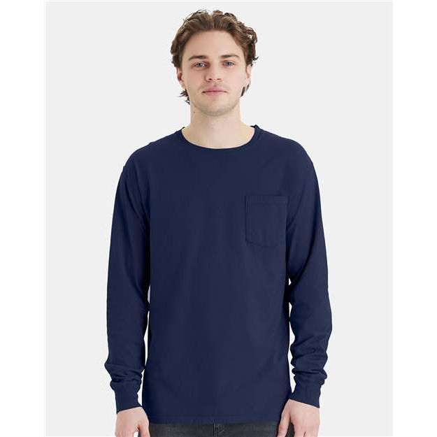 ComfortWash by Hanes Garment-Dyed Long Sleeve T-Shirt With a Pocket - ComfortWash by Hanes GDH250 ComfortWash by Hanes Navy S