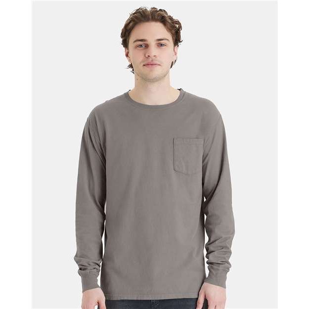 ComfortWash by Hanes Garment-Dyed Long Sleeve T-Shirt With a Pocket - ComfortWash by Hanes GDH250 ComfortWash by Hanes Concrete Grey S