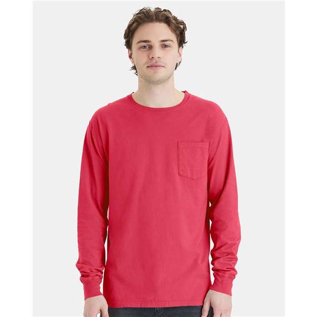 ComfortWash by Hanes Garment-Dyed Long Sleeve T-Shirt With a Pocket - ComfortWash by Hanes GDH250 ComfortWash by Hanes Crimson Fall S