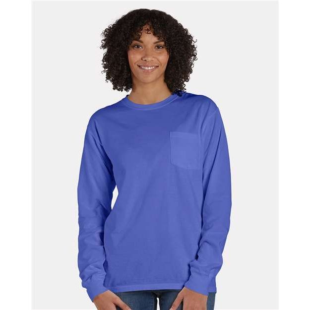 ComfortWash by Hanes Garment-Dyed Long Sleeve T-Shirt With a Pocket - ComfortWash by Hanes GDH250 ComfortWash by Hanes Deep Forte Blue S