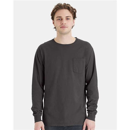 ComfortWash by Hanes Garment-Dyed Long Sleeve T-Shirt With a Pocket - ComfortWash by Hanes GDH250 ComfortWash by Hanes New Railroad Grey S