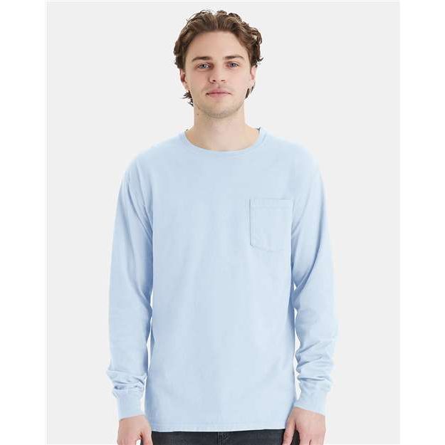 ComfortWash by Hanes Garment-Dyed Long Sleeve T-Shirt With a Pocket - ComfortWash by Hanes GDH250 ComfortWash by Hanes Soothing Blue L