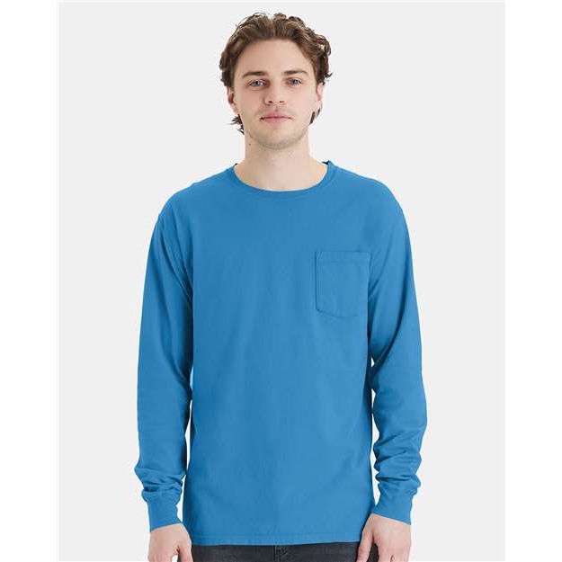 ComfortWash by Hanes Garment-Dyed Long Sleeve T-Shirt With a Pocket - ComfortWash by Hanes GDH250 ComfortWash by Hanes Summer Sky Blue S