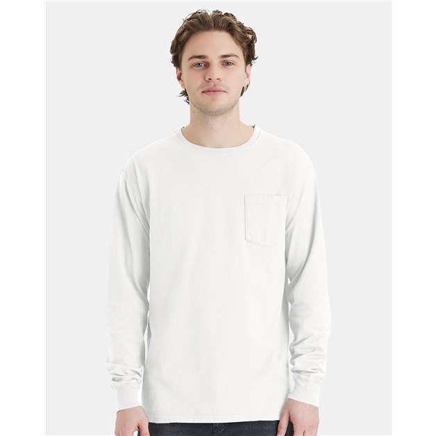 ComfortWash by Hanes Garment-Dyed Long Sleeve T-Shirt With a Pocket - ComfortWash by Hanes GDH250 ComfortWash by Hanes White S