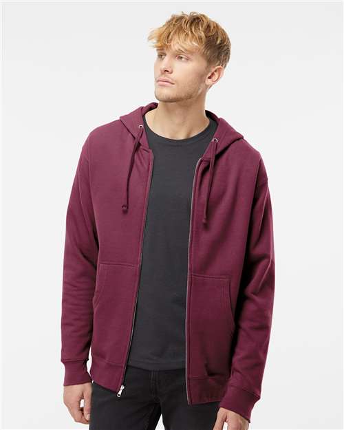 Independent Trading Co. Midweight Full-Zip Hooded Sweatshirt - Maroon - Independent Trading Co. SS4500Z Independent Trading Co.