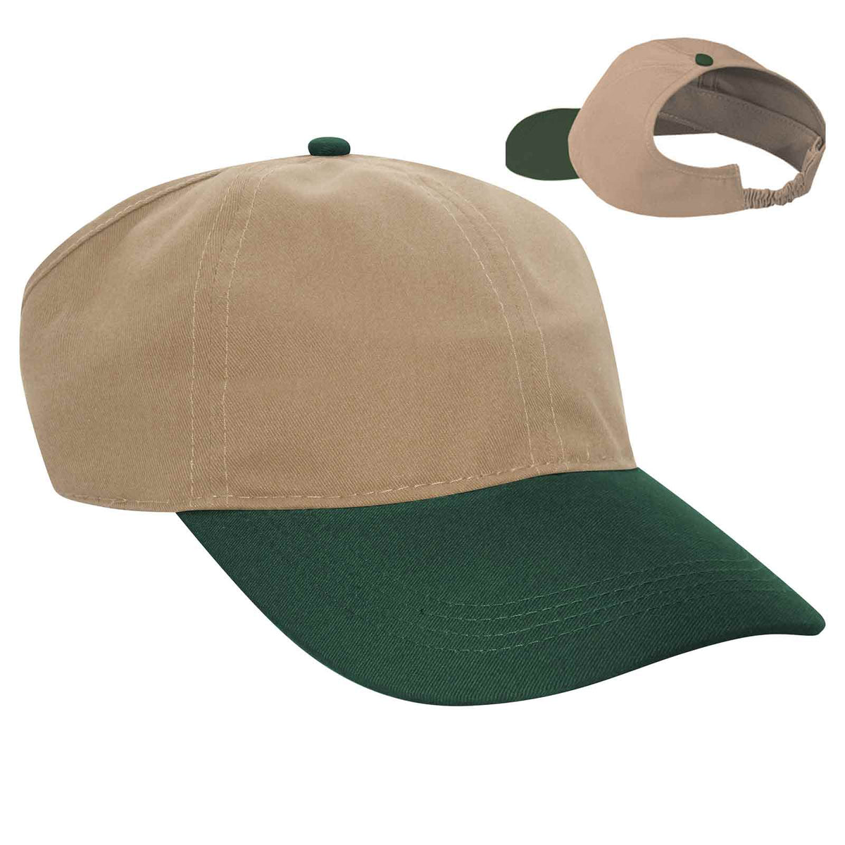 OTTO CAP 4 Panel Ponytail Cap OTTO 69-291 Otto Cap 1732 - Dk.Grn/Kha S/M