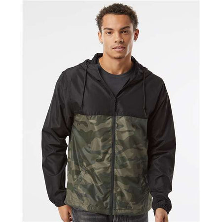 Independent Trading Co. Lightweight Windbreaker Full-Zip Jacket - Black/ Forest Camo - Independent Trading Co. EXP54LWZ Independent Trading Co. Black/ Forest Camo XS