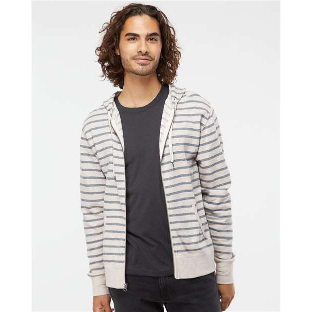 Independent Trading Co. Heathered French Terry Full-Zip Hooded Sweatshirt - Independent Trading Co. PRM90HTZ Independent Trading Co. Oatmeal Heather/ Salt & Pepper Stripe XS