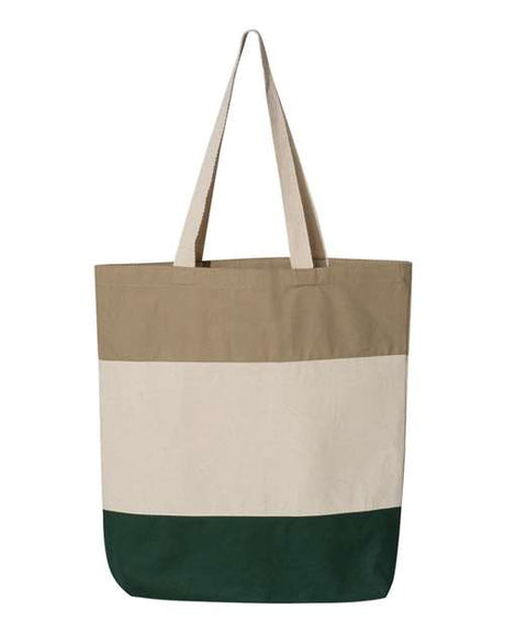 Q-Tees 11L Tri-Color Tote - Q-Tees Q125900 Q-Tees Forest/ Natural/ Khaki One Size