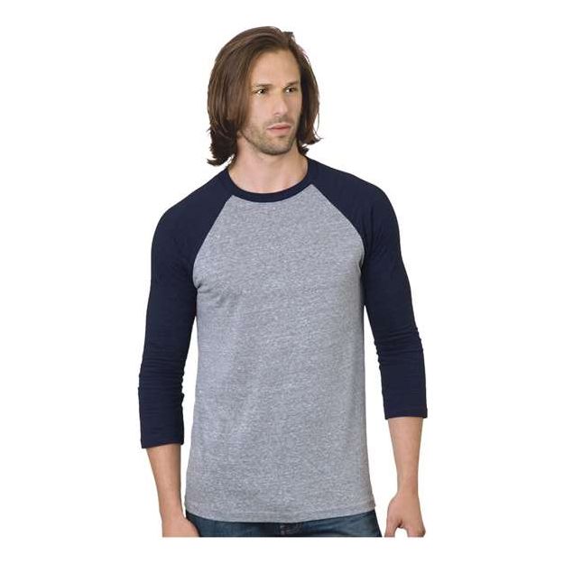 Bayside Triblend Three-Quarter Sleeve Raglan T-Shirt - Bayside 9525 Bayside Athletic Grey/ Navy XS