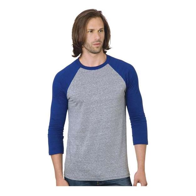 Bayside Triblend Three-Quarter Sleeve Raglan T-Shirt - Bayside 9525 Bayside Athletic Grey/ Royal XS