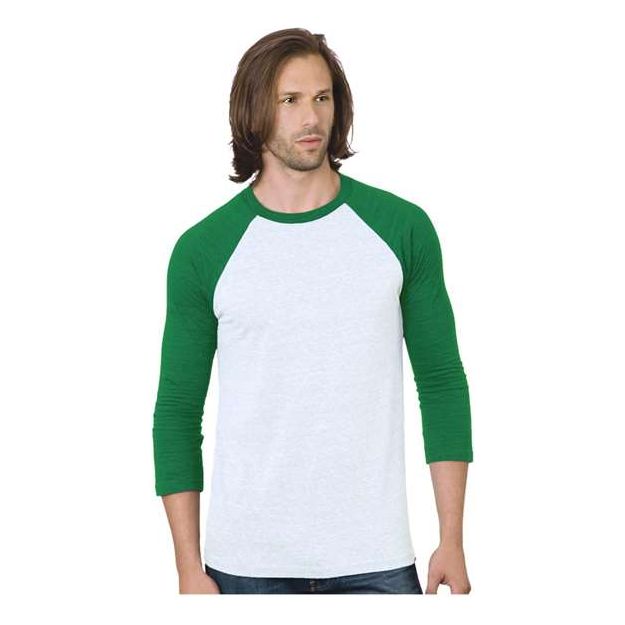 Bayside Triblend Three-Quarter Sleeve Raglan T-Shirt - Bayside 9525 Bayside White/ Kelly XS