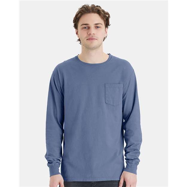 ComfortWash by Hanes Garment-Dyed Long Sleeve T-Shirt With a Pocket - ComfortWash by Hanes GDH250 ComfortWash by Hanes Saltwater S