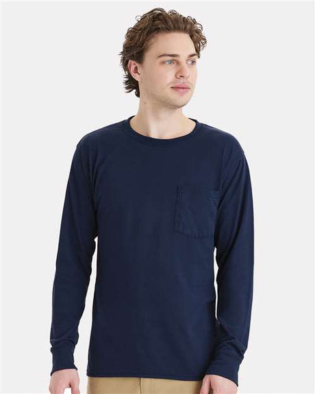 Hanes W120 Unisex Workwear Long Sleeve Pocket T-Shirt