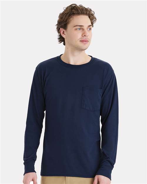 Hanes W120 Unisex Workwear Long Sleeve Pocket T-Shirt