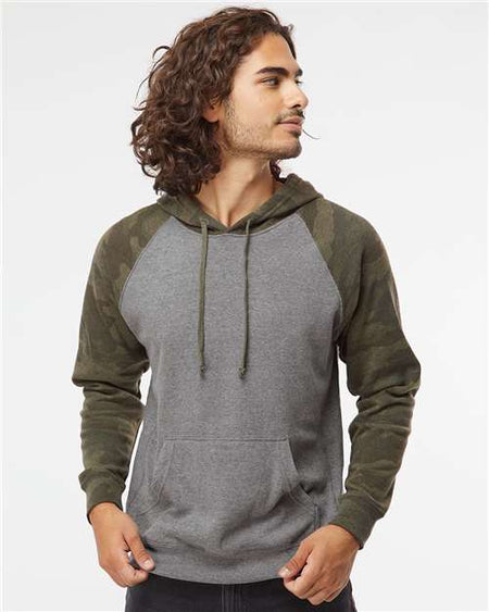 Independent Trading Co. Special Blend Raglan Hooded Sweatshirt - Nickel Heather/ Forest Camo - Independent Trading Co. PRM33SBP Independent Trading Co.