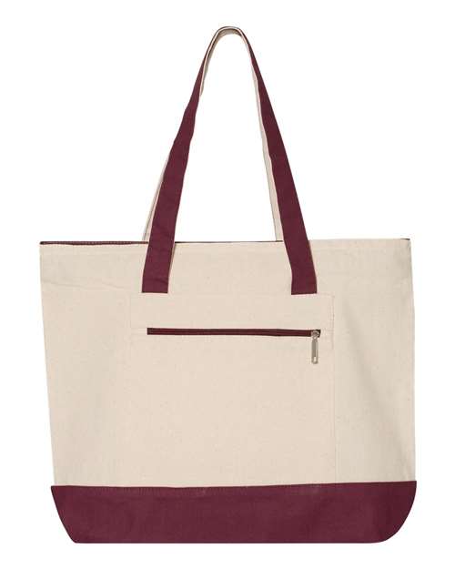 Q-Tees 19L Zippered Tote - Q-Tees Q1300 Q-Tees Natural/ Maroon One Size