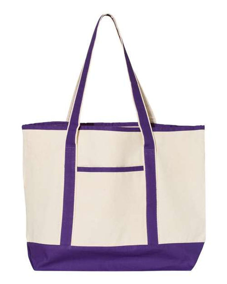 Q-Tees 34.6L Large Canvas Deluxe Tote - Q-Tees Q1500 Q-Tees Natural/ Purple One Size