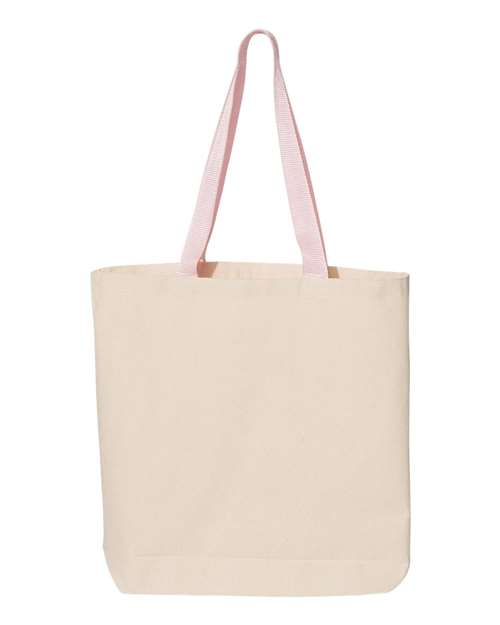 Q-Tees 11L Canvas Tote with Contrast-Color Handles - Q-Tees Q4400 Q-Tees Natural/ Light Pink One Size