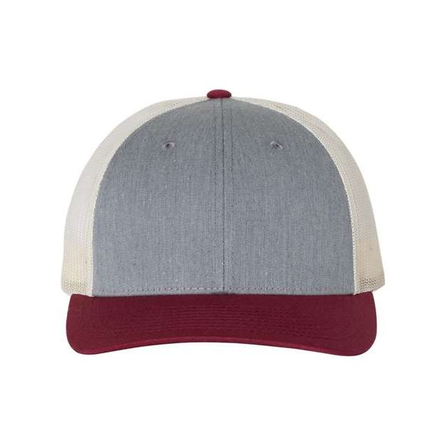 Richardson Low Pro Trucker Cap - Richardson 115 Caps Richardson Heather Grey/ Birch/ Cardinal M/L