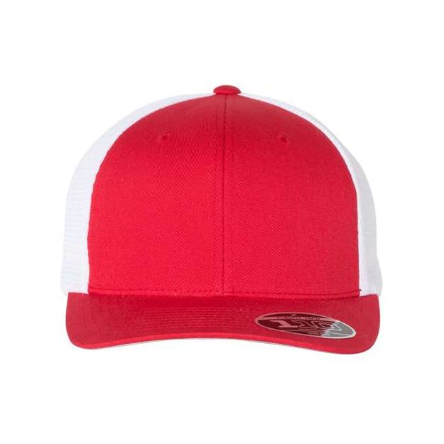 Flexfit 110® Mesh-Back Cap - Flexfit 110M Flexfit Red/ White Adjustable