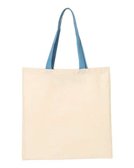 Q-Tees Economical Tote with Contrast-Color Handles - Q-Tees QTB6000 Q-Tees Natural/ Carolina Blue One Size