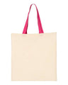 Q-Tees Economical Tote with Contrast-Color Handles - Q-Tees QTB6000 Q-Tees Natural/ Hot Pink One Size