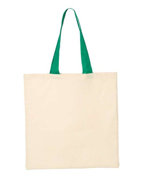 Q-Tees Economical Tote with Contrast-Color Handles - Q-Tees QTB6000 Q-Tees Natural/ Kelly One Size