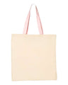 Q-Tees Economical Tote with Contrast-Color Handles - Q-Tees QTB6000 Q-Tees Natural/ Light Pink One Size
