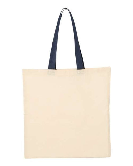 Q-Tees Economical Tote with Contrast-Color Handles - Q-Tees QTB6000 Q-Tees Natural/ Navy One Size