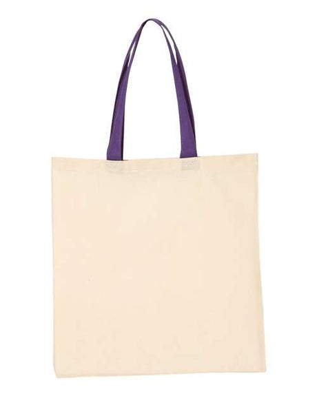 Q-Tees Economical Tote with Contrast-Color Handles - Q-Tees QTB6000 Q-Tees Natural/ Purple One Size