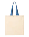 Q-Tees Economical Tote with Contrast-Color Handles - Q-Tees QTB6000 Q-Tees Natural/ Royal One Size