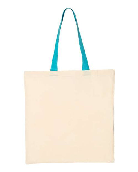 Q-Tees Economical Tote with Contrast-Color Handles - Q-Tees QTB6000 Q-Tees Natural/ Turquoise One Size