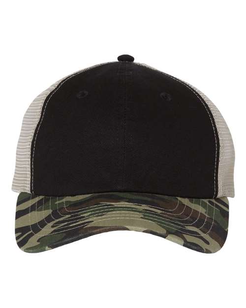 Valucap Contrast-Stitch Mesh-Back Cap - Valucap 3100 Valucap Black/ Camo/ Stone Adjustable