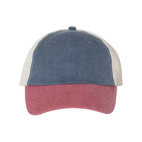 Valucap Pigment-Dyed Trucker Cap - Valucap SP510 Valucap Navy/ Cardinal/ Stone Adjustable