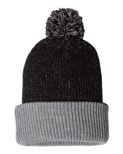 Sportsman 12" Speckled Pom-Pom Cuffed Beanie - Sportsman SP70 Sportsman Black/ Heather Grey One Size