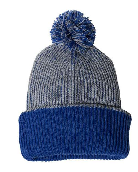 Sportsman 12" Speckled Pom-Pom Cuffed Beanie - Sportsman SP70 Sportsman Heather Grey/ Royal One Size