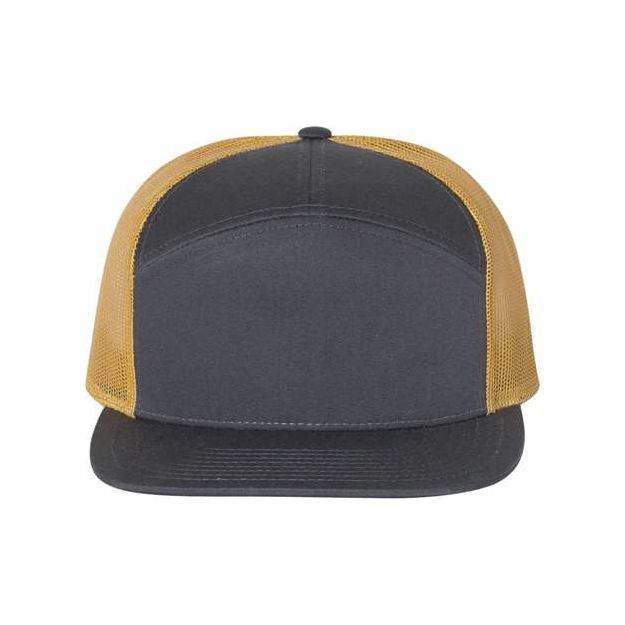 Richardson Seven-Panel Trucker Cap - Richardson 168 Caps Richardson Charcoal/ Old Gold Adjustable