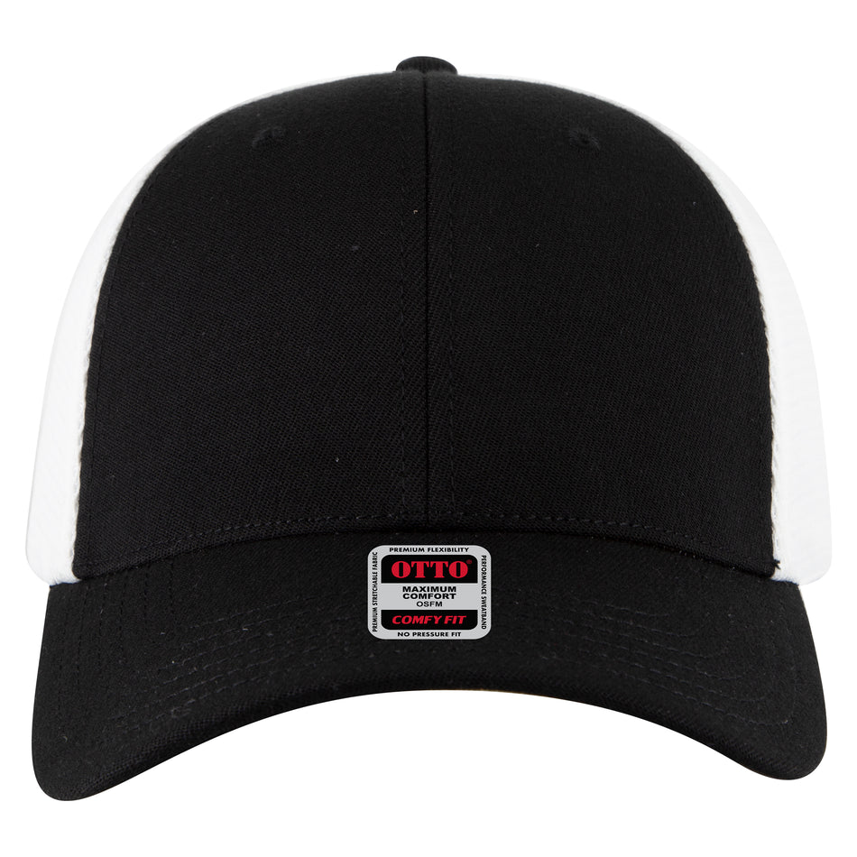 OTTO CAP "OTTO COMFY FIT" 6 Panel Low Profile Mesh Back Trucker Hat OTTO 83-1 Otto Cap 0316 - Blk/Wht OSFM - Adult