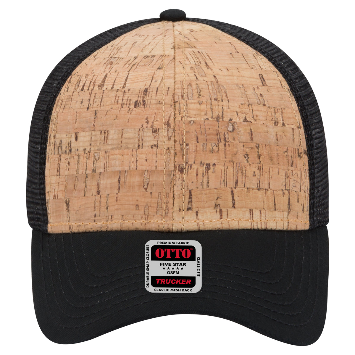 OTTO CAP 6 Panel Low Profile Mesh Back Trucker Hat OTTO 83-1212 Otto Cap 0311203 - Blk/Cork/Blk OSFM - Adult