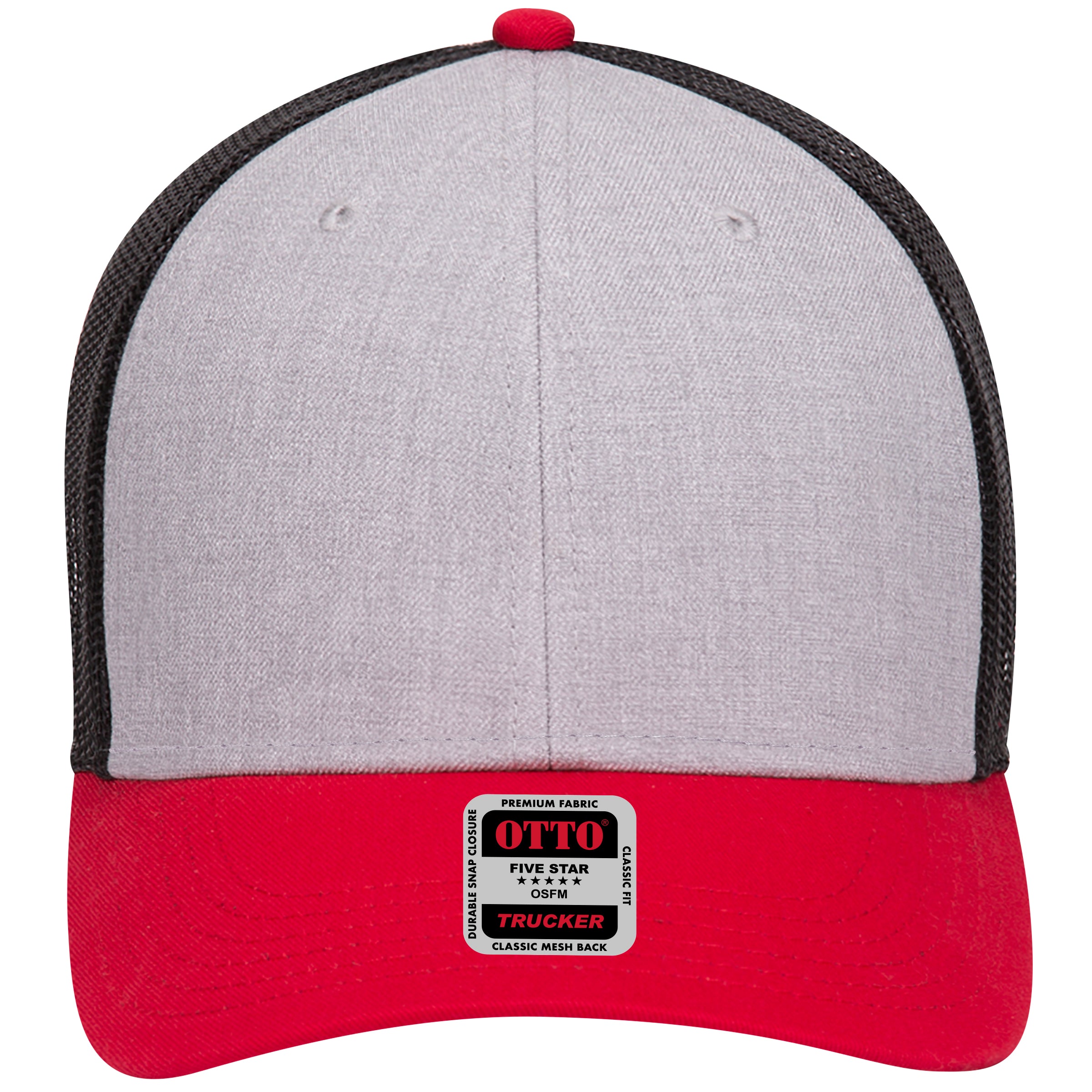 OTTO CAP 6 Panel Low Profile Mesh Back Trucker Hat OTTO 83-1239 Otto Cap 027403 - Red/HeatherGry/Black OSFM - Adult